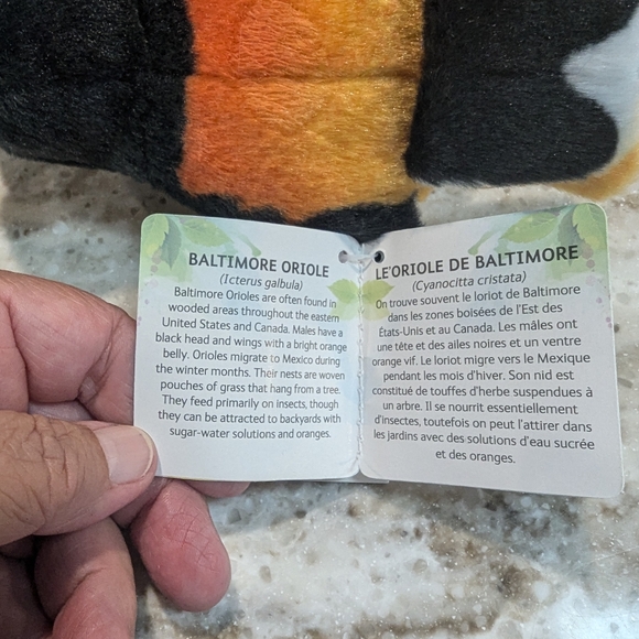 Wild Repyblic. Plush Bird Toy - Orange and Black Baltimore Oriole. 6 Inches. - Picture 5 of 6